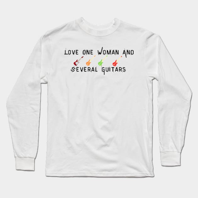 Love One Woman And Several Guitars Long Sleeve T-Shirt by Corazzon